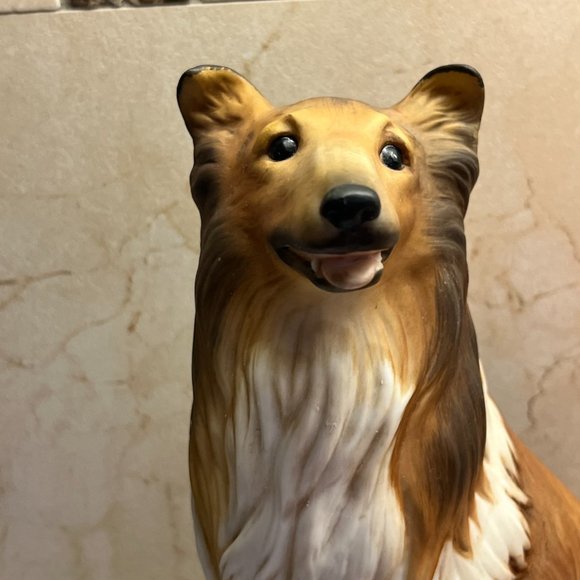 NWOT Collie statue with wood platform Masterpiece Porcelain by Homco 1986 - Picture 4 of 12